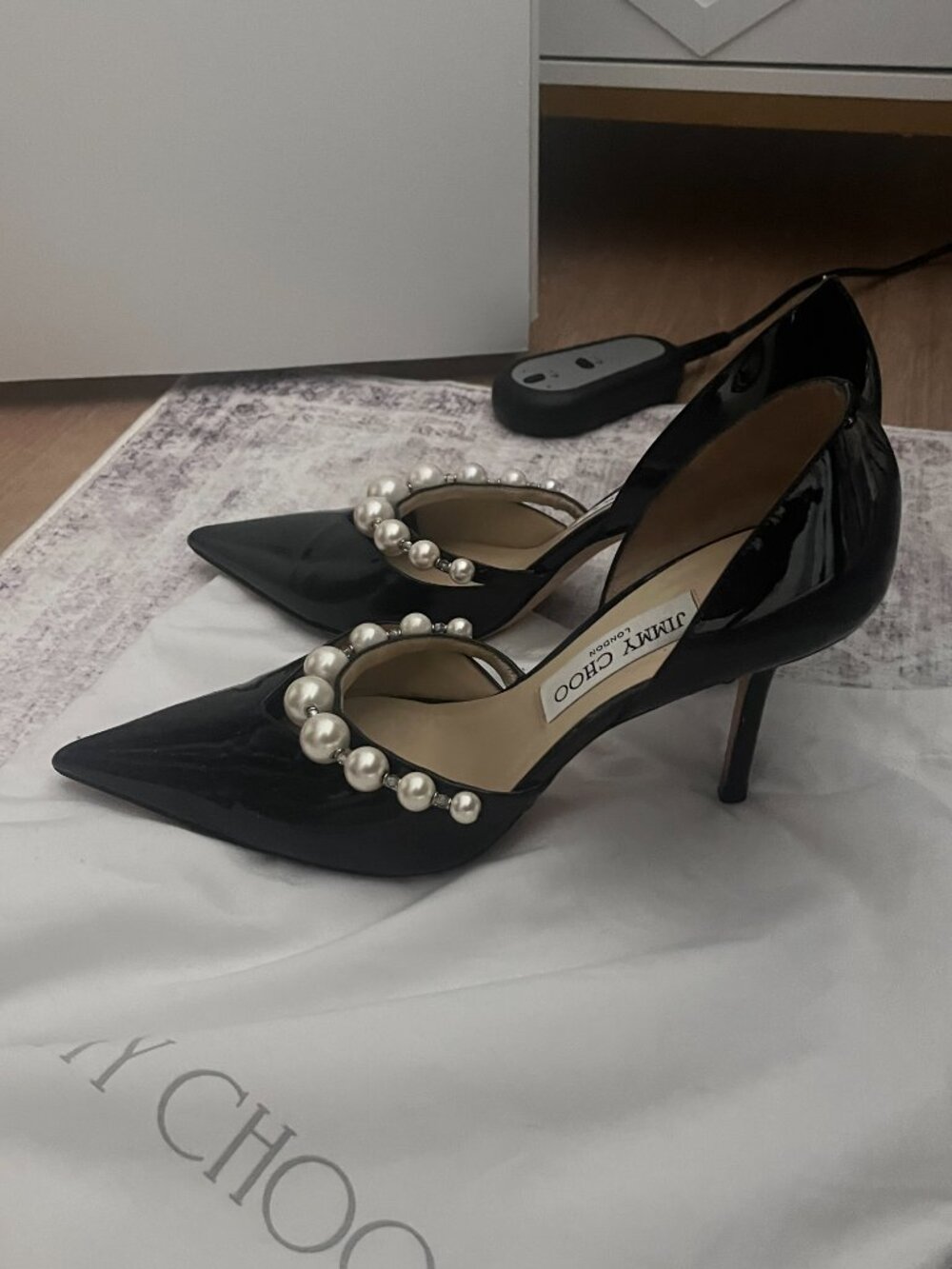 Jimmy Choo Black Aurelie d'Orsay 85mm Pearl Patent Leather Pumps EU 39 / US 8.5 - Picture 2 of 5